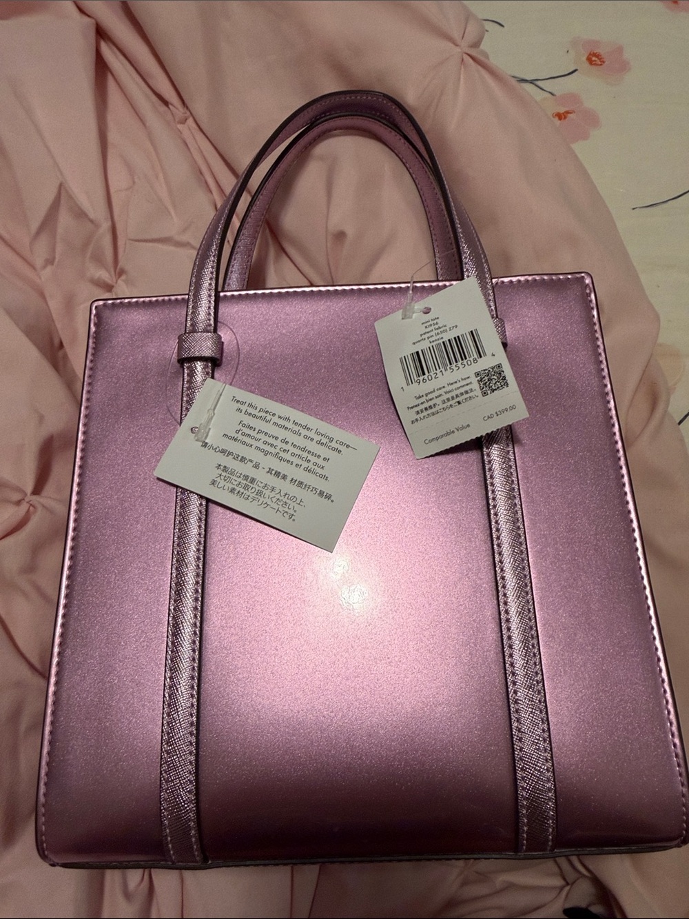 kate spade Metallic Lavender Pink Tote with Top Handles